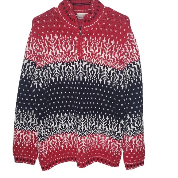 Coldwater Creek red black white intarsia knitted 1/4 zip sweater size Large - Picture 1 of 8